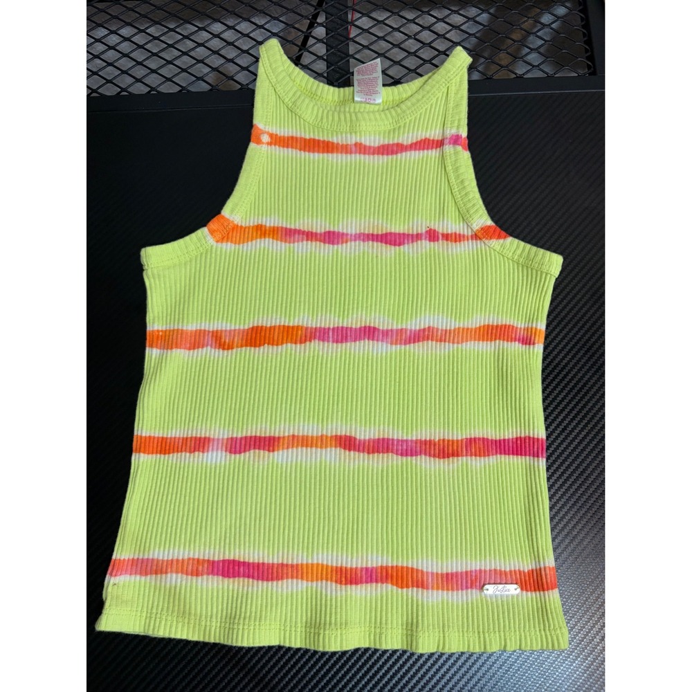 Justice Girls Neon Lime Green Tie Dye Ribbed Tank Top High Neck Size S 7/8